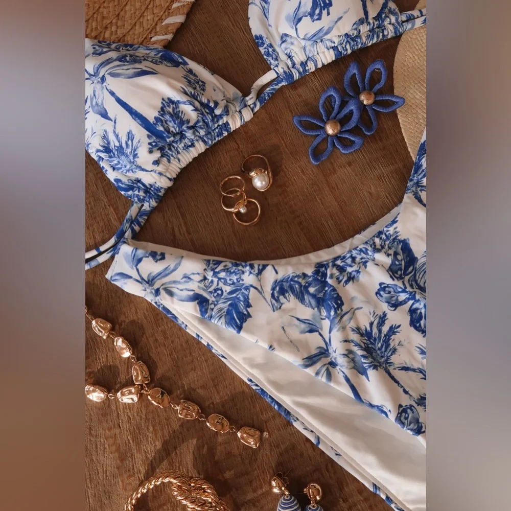 NWT!🌊 Gianni Bini x Shea Leigh Mills Waterloo Blue White Bikini Set* M! Rare✨ - Picture 4 of 12